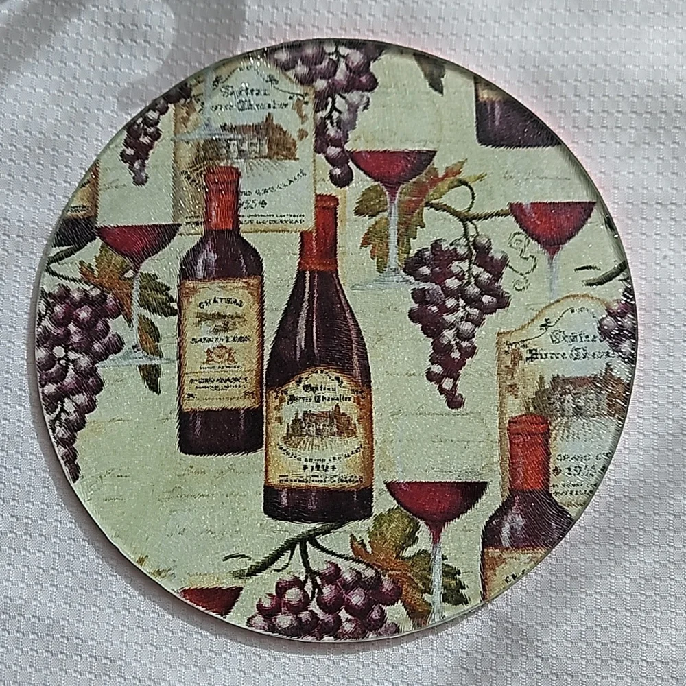 Vintage Wine & Grape 8-inch Tempered Glass Cutting/Serving Boards Set Of Two